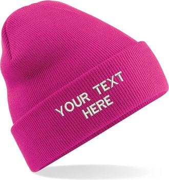 Generic Personalised Embroidered Your Text Beanie, Knitted Cap Your Name Hat Unisex Gift (Fuchsia)