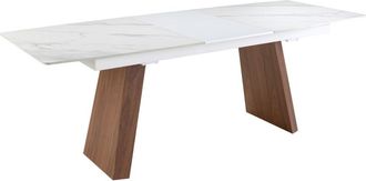 Angel Cerd&aacute; Mesa comedor extensible ovalada barril m&aacute;rmol porcel&aacute;nico y nogal
