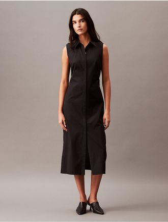Calvin Klein Womens Stretch Poplin Cutout Shirt Dress - Black - XS