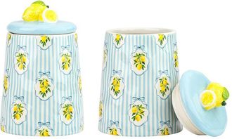 10 Strawberry Street Set Of 2 Amalfi Lemon Ribbon Stripe Canisters