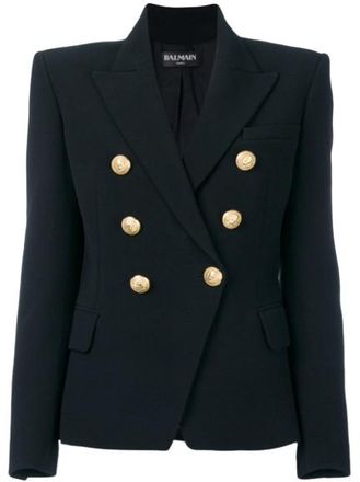 Balmain Black Double Breasted Blazer with Gold Button Detail Size XS
