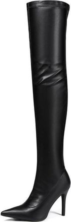 Generic Black,5.5 UK,Womens Patent Leather PU Thigh High Boots Pointy Toe Side Zippe Fashion Comfy Stiletto High Heel Over The Knee Boot Fall Winter Dress Sho