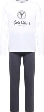 Carlo Colucci Pyjamaset met lange mouwen - Heren - Pyjama - Wit - M - Tweed - Nachtkleding