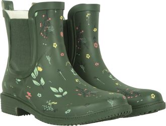 Mountain Warehouse Womens Printed Rubber Ankle Wellies - Waterproof Rain Shoes, Soft Wool Lining, Easy To Clean, EVA footbed Ladies Wellington Boots - For Walking Dark K