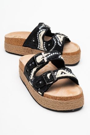 Prologue Bobby Beaded Straw Platform Slide Sandaal