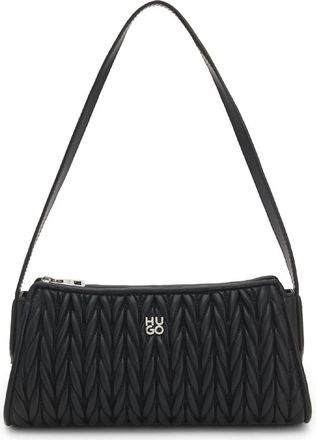 HUGO BOSS Hugo Womens Accessories Chris Textured Hobo Bag with Silver Tone Hardware in Dark Brown - One Size