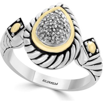 Effy Sterling Silver & 18K Yellow Gold Pave Teardrop Diamond Ring - Size 7 - 0.11 ctw in Black at Nordstrom Rack