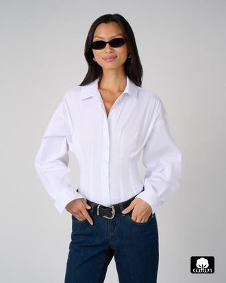 WeWoreWhat Balloon Sleeve Button Up Bodysuit in White at Nordstrom, Size Xx-Large