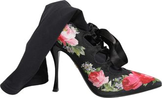 Dolce & Gabbana Black Floral Stiletto Mid Calf Boots Womens Shoes (Pre-Owned)