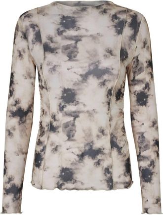 Modstr&ouml;m Print Top Petrina Lange Mouw - Dames - Longsleeves - Beige - XS - Tops