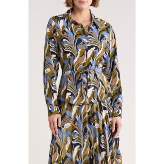 Adrianna Papell Side Tie Button-Up Shirt in Citron Peri Floral at Nordstrom Rack, Size X-Large