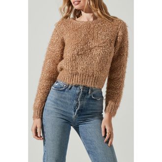 ASTR the Label Alma Metallic Boucl&eacute; Crop Sweater in Taupe Gold at Nordstrom Rack, Size X-Small