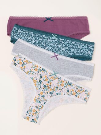 Fat Face FatFace Purple 4 Pack of Floral Brazillian Knickers