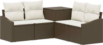 vidaXL Juego De Sof&aacute; 5 Uds. Marr&oacute;n Y Crema Blanca Vidaxl