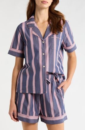 Nordstrom Classic Short Cotton Pajamas in Navy Lena Stripe at Nordstrom, Size X-Small