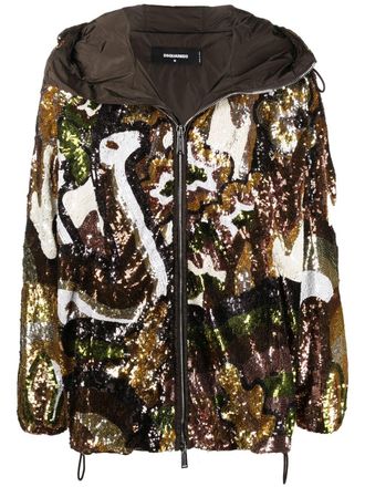 Dsquared2 sequinned zip-up jacket - men - Polyamide/Polyester - M - Brown