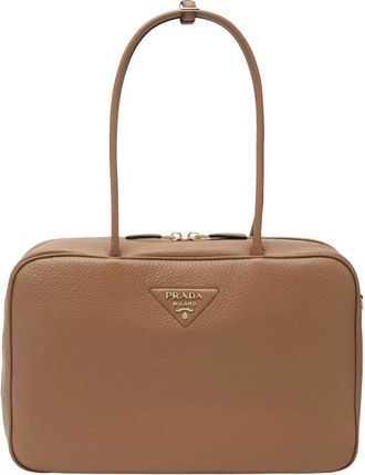 Prada Schoudertas met handvat - Dames - Handtassen - Bruin - ONE Size - Leer - Tassen