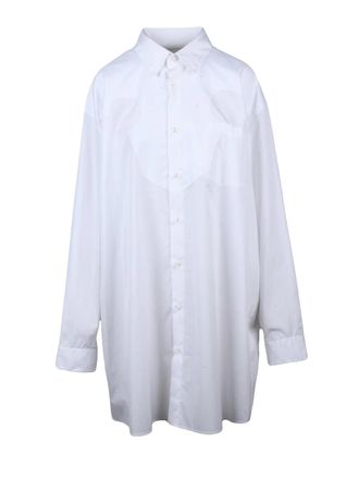 Maison Margiela Long Oversized White Cotton Shirt With Classic Collar And Button-Down Front