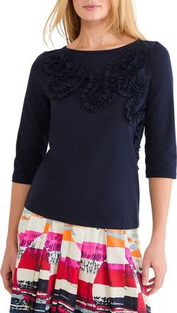 Nic+Zoe Ruffle Appliqu&eacute; Knit Top in Dark Indigo at Nordstrom, Size Xx-Large