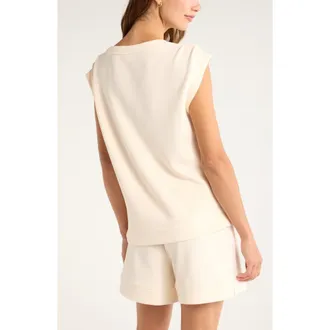 Zella Soft Luxe Knit Gathered Shoulder Top in Ivory Cream at Nordstrom, Size X-Large