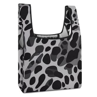 Generic Black Grey Leopard Shopping Bag Reusable Grocery Tote Bag Foldable Handbag for Travel Picnic