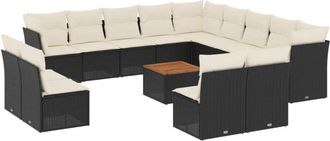 vidaXL Set Sof&aacute;s De Jard&iacute;n 14 Pzas Con Cojines Rat&aacute;n Sint&eacute;tico Negro Vidaxl