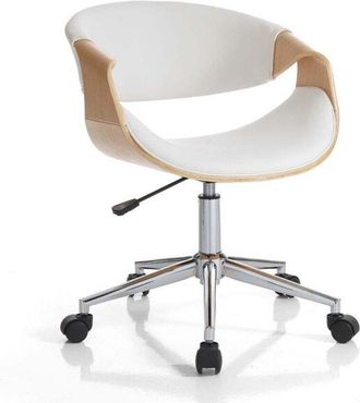 Oresteluchetta Silla De Oficina Ergon&oacute;mica De Roble Y Cuero Blanco Michigan Wood