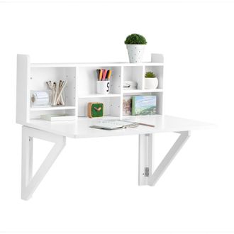 SoBuy Sobuy - Mesa Plegable De Pared Con Estante Integrado Mesa De Escritorio Color Blanco Mesa De Ordenador 90 X 60 X 78 Cm Fwt07-ii-w Es
