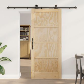 Berkfield Home Sliding Door with Hardware Set 86x198.5 cm Solid Wood Pine in Beige