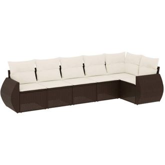 vidaXL Set Sof&aacute;s De Jard&iacute;n 6 Piezas Y Cojines Rat&aacute;n Sint&eacute;tico Marr&oacute;n Vidaxl