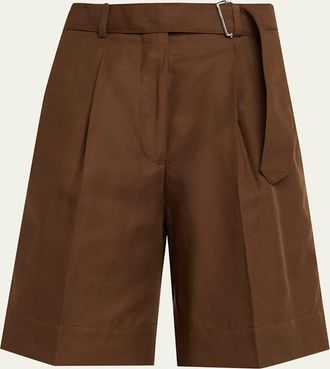 Officine G&eacute;n&eacute;rale Dalva Belted Italian Linen Shorts