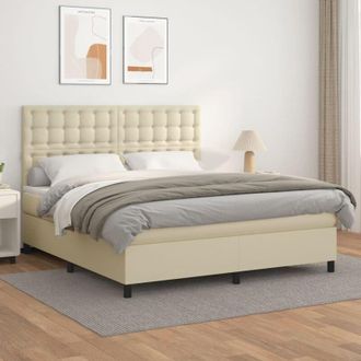 vidaXL Cama Box Spring Con Colch&oacute;n Cuero Sint&eacute;tico Crema 180x200 Cm Vidaxl