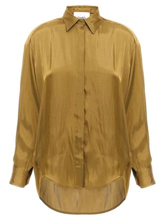 Nude Green Asymmetric Satin Shirt