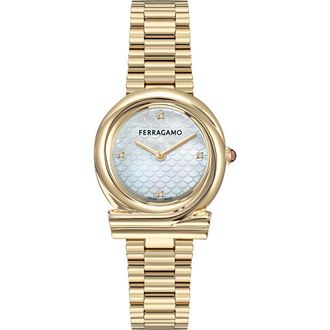 Ferragamo Gancini Twisted Diamond Bracelet Watch, 32mm in Ip Yellow Gold at Nordstrom