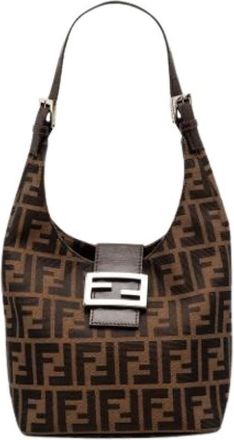 Fendi Pre-owned Shoulder Bags, female, Brown, Size: ONE SIZE Pre-owned Canvas Shoulder Bag
