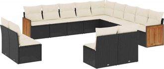 vidaXL Set De Sof&aacute;s De Jard&iacute;n Y Cojines 13 Pzas Rat&aacute;n Sint&eacute;tico Negro Vidaxl
