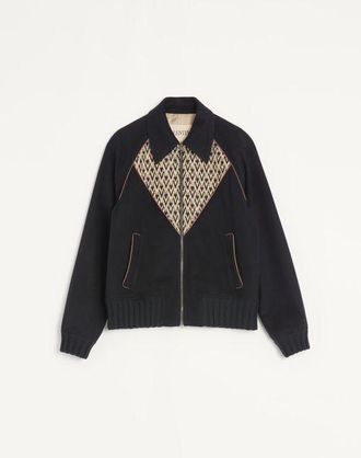 Valentino Bomber Valentino In Drap Di Lana E Cashmere Con V Intarsiata Con Motivo Jacquard Toute La V Uomo NERO 52
