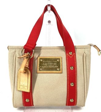 Louis Vuitton Beige Galle Red Color Cotton Handbag Tote Bag (Pre-Owned)