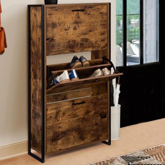 IDMarket Idmarket - Mueble Zapatero Dayton 3 Puertas Efecto Envejecido De Dise&ntilde;o Industrial