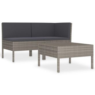 vidaXL Set De Muebles De Jard&iacute;n 3 Pzas Y Cojines Rat&aacute;n Sint&eacute;tico Gris Vidaxl