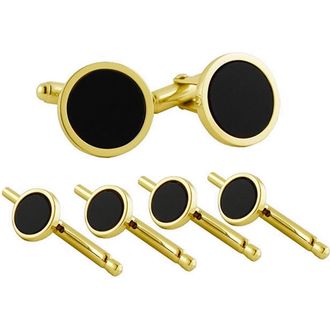 David Donahue Onyx Cuff Links & Shirt Stud Set in Gold at Nordstrom