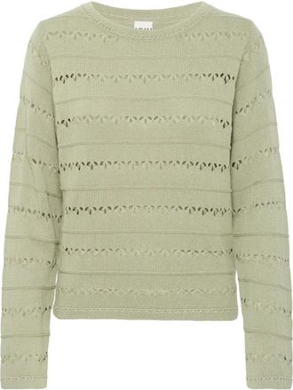 Ichi Vrouwelijke Gebreide Trui met Boothals - Dames - Ronde hals truien - Groen - 2XL - Katoen - Truien & Vesten
