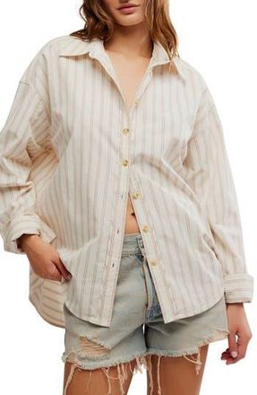 Free People Varsity Vibes Stripe Oversize Cotton Button-Up Shirt in Ivory Combo at Nordstrom Rack, Size X-Small
