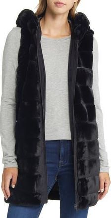 Via Spiga Hooded Faux Fur Vest in Black at Nordstrom Rack, Size Small