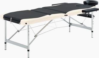 vidaXL Vidaxl Camilla De Masaje Plegable 3 Zonas Aluminio Negro Y Beige