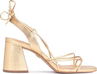 Kazar Gouden sandalen op een blokhak om de kuit gestrikt - Dames - Sandalen met hakken - Geel - 39 EU - Leer - Schoenen