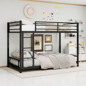 Direct Wicker Black Metal Bunk Bed with Safety Railing & Ladder | Size: Single