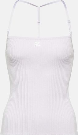 Courrèges Logo halterneck ribbed-knit tank top