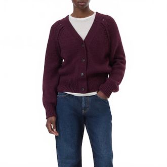Closed Waisted Cardigan Alpaca Sweater In Burgundy