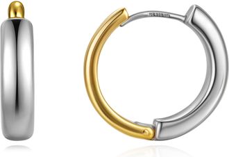 MAX + STONE Gold Plated and 925 Sterling Silver Two Tone Reversible Hoop Earrings 16mmto18mm